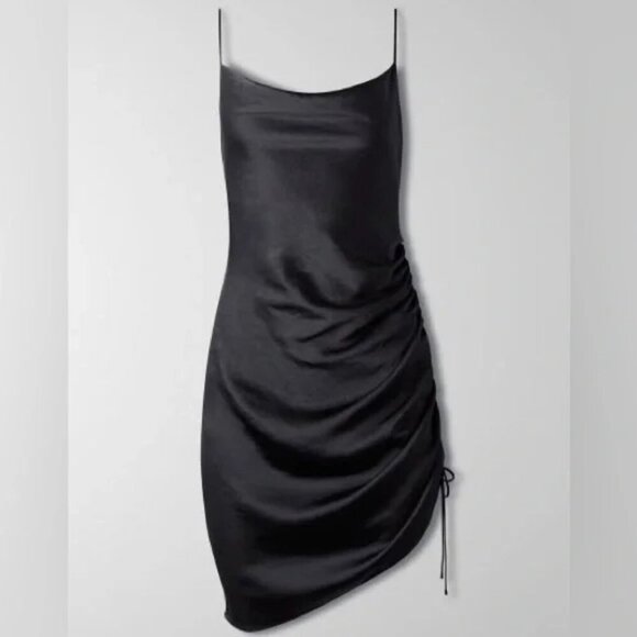 Aritzia Wilfred Sestina Ruched Satin Slip Dress Black Size XXS - Picture 1 of 6
